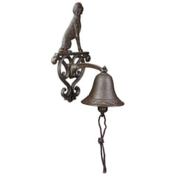 Relaxdays - Cloche en fonte, design antique, motif chien, avec corde, clochette pour l'extérieur, accessoire mural, marron
