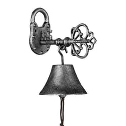 Relaxdays Cloche en fonte design antique motif clef avec corde clochette pour l’extérieur noir - argenté