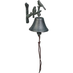Relaxdays - Cloche avec petits oiseaux, clochette pour jardin, HxLxP : 20 x 10 x 13 cm, corde, aspect vintage, vert foncé