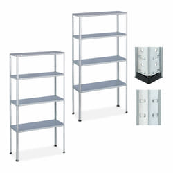 Relaxdays Etagère à charge lourde, lot de 2, HxLxP: 152 x 76 x 31 cm, 200 kg, acier galvanisé, stockage cave, argenté