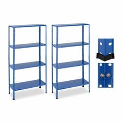 Relaxdays Étagère, lot de 2, HxLxP: 147,5 x 75,5 x 30,5 cm, 160 kg maximum, acier, 4 niveaux, rangement, garage, bleu
