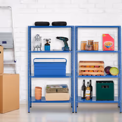 Relaxdays Étagère, lot de 2, HxLxP: 147,5 x 75,5 x 30,5 cm, 160 kg maximum, acier, 4 niveaux, rangement, garage, bleu