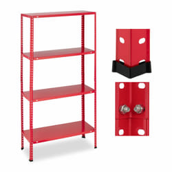 Relaxdays - tagère charge lourde, max. 160 kg, 4 niveaux, HxLxP:147,5x75,5x30,5 cm, cave & garage, rangement métal, rouge