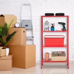 Relaxdays - tagère charge lourde, max. 160 kg, 4 niveaux, HxLxP:147,5x75,5x30,5 cm, cave & garage, rangement métal, rouge