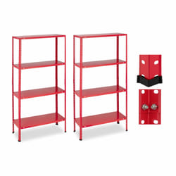 Relaxdays - tagère charge lourde, lot de 2, 160 kg max., 4 niveaux, HxLxP:147,5x75,5x30,5 cm, cave & garage, métal, rouge