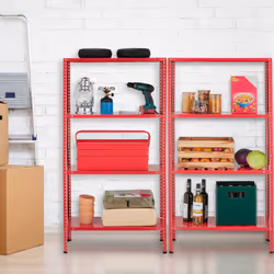 Relaxdays - tagère charge lourde, lot de 2, 160 kg max., 4 niveaux, HxLxP:147,5x75,5x30,5 cm, cave & garage, métal, rouge