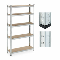 Relaxdays Étagère charge lourde, 5 niveaux, HxLxP: 180x100x30 cm, supporte jusqu’à 500 kg, acier, cave & garage, argenté