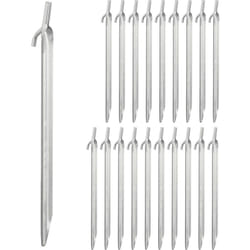 Piquets de fixation, lot de 20, sardines pour tentes, tonnelles etc, sols durs, avec crochets, 30 cm, argenté - Relaxdays