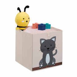 Bac de rangement pour enfants, motif chat, HxLxP : 33x33x33 cm, boîte en tissu, panier à jouets, beige/gris - Relaxdays