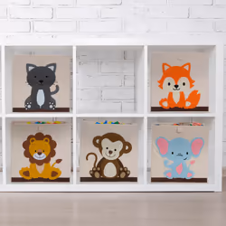 Bac de rangement pour enfants, motif chat, HxLxP : 33x33x33 cm, boîte en tissu, panier à jouets, beige/gris - Relaxdays