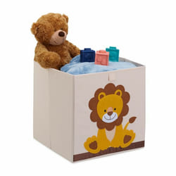 Bac de rangement pour enfants, motif lion, HxLxP : 33x33x33 cm, boîte en tissu, panier à jouets, beige/jaune - Relaxdays