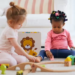 Bac de rangement pour enfants, motif lion, HxLxP : 33x33x33 cm, boîte en tissu, panier à jouets, beige/jaune - Relaxdays