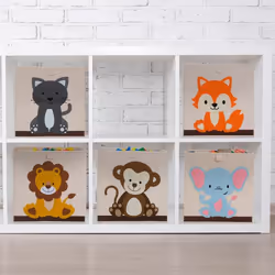 Bac de rangement pour enfants, motif singe, HxLxP : 33x33x33 cm, boîte tissu, panier à jouets, beige/orange - Relaxdays