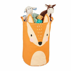 Relaxdays Bac de rangement pour enfants motif renard, HxD : 56x35 cm, panier à jeux pour chambre, poignées, orange/crème