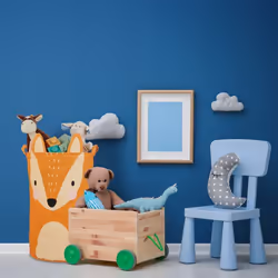 Relaxdays Bac de rangement pour enfants motif renard, HxD : 56x35 cm, panier à jeux pour chambre, poignées, orange/crème