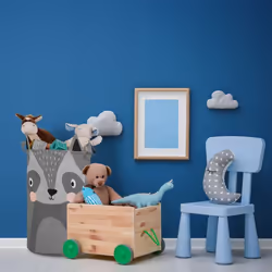 Relaxdays - Bac de rangement, pour enfants, HxD : 55x33 cm, panier à jeux motif raton-laveur, chambre, poignées, gris