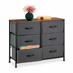 Relaxdays - Commode, HxLxP : 63x80x30 cm, métal, effet bois, 6 tiroirs, tissu, surface, buffet moderne, plusieurs couleurs