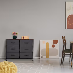 Relaxdays - Commode, HxLxP : 63x80x30 cm, métal, effet bois, 6 tiroirs, tissu, surface, buffet moderne, plusieurs couleurs