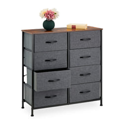 Commode, HxLxP: 81,5x80x30 cm, métal, effet bois, 8 tiroirs tissu, bahut style industriel, buffet, gris/marron - Relaxdays