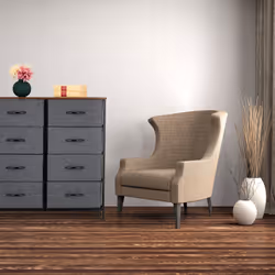 Commode, HxLxP: 81,5x80x30 cm, métal, effet bois, 8 tiroirs tissu, bahut style industriel, buffet, gris/marron - Relaxdays