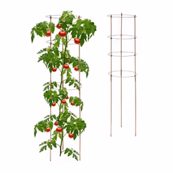 Relaxdays Tuteur à tomates en lot de 2 métal et plastique hauteur : 120 cm 4 anneaux réglables pour plantes marron