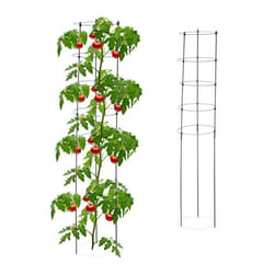 Relaxdays Tuteur à tomates en lot de 2 métal et plastique hauteur : 150 cm 5 anneaux réglables pour plantes noir