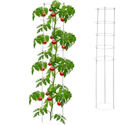 Relaxdays - Tuteur à tomates en lot de 2, métal et plastique, hauteur : 150 cm, 5 anneaux réglables, pour plantes, gris