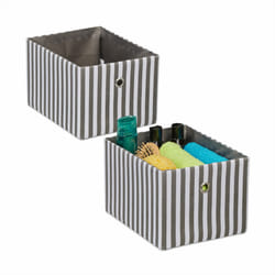 Bac rangement en lot de 2, rectangulaire, à rayures, design ouvert, hlp : 16 x 20 x 25 cm, gris et blanc - Relaxdays