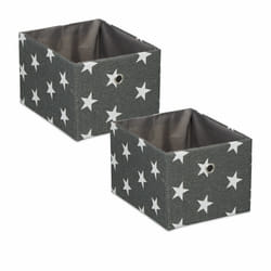 Bac rangement en lot de 2, rectangulaire, étoiles, design ouvert, h x l x p : 16x20x25 cm, gris et blanc - Relaxdays
