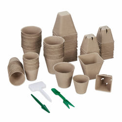 Relaxdays Pot biodégradable, lot pratique de 96, avec outils, pour la culture, tailles différentes, marron