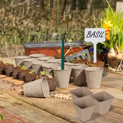 Relaxdays Pot biodégradable, lot pratique de 96, avec outils, pour la culture, tailles différentes, marron