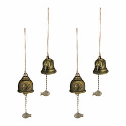 Relaxdays - Carillon à vent en lot de 4, métallique, décoration de jardin, sons apaisants, bouddhas, éléphants, doré