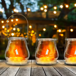 Lot de 12 photophores à suspendre, verre, anse, pour intérieur & extérieur, HxD 10x8,5 cm, transparent/doré - Relaxdays