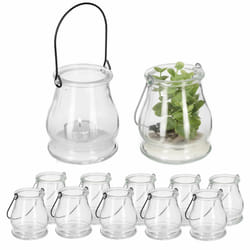 Relaxdays Lot de 12 photophores à suspendre, en verre, avec anse, pour intérieur & extérieur, HxD 10x8,5 cm, transparent