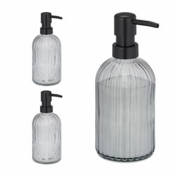 Distributeur de savon, lot de 3, porte-savon liquide, rechargeable, 400 ml, verre et plastique, noir - Relaxdays