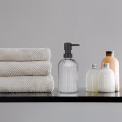 Distributeur de savon, lot de 3, porte-savon liquide, rechargeable, 400 ml, verre et plastique, noir - Relaxdays