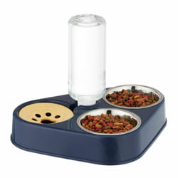 Relaxdays - Support avec 2 gamelles et distributeur d'eau, pour chats et petits chiens, bouteille 120 ml, bleu/argenté