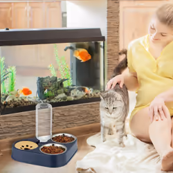 Relaxdays - Support avec 2 gamelles et distributeur d'eau, pour chats et petits chiens, bouteille 120 ml, bleu/argenté