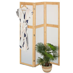 Relaxdays - Paravent à 3 volets, pliable, plastique et bambou, h x l : 168 x 135,5 cm, pour intérieur, nature & blanc