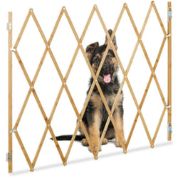 Barrière de sécurité pour chiens, jusqu'à 130 cm, 87,5-100 cm de haut, bambou, escaliers & porte, nature - Relaxdays