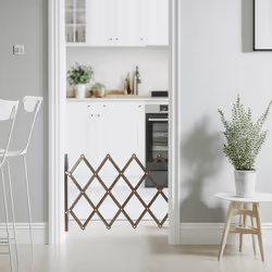 Relaxdays - Barrière de sécurité extensible jusqu'à 96 cm, chiens, 48,5-60 cm de haut, bambou, escaliers & porte, marron