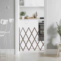 Relaxdays - Barrière de sécurité extensible jusqu'à 118 cm, chiens, 69-82,5 cm de haut, bambou, escaliers & porte, marron
