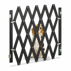 Relaxdays Barrière de sécurité pour chiens, jusqu’à 126 cm, 70 - 82 cm de haut, bambou, animaux, escaliers & porte, noir