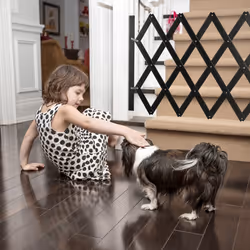 Relaxdays Barrière de sécurité pour chiens, jusqu’à 126 cm, 70 - 82 cm de haut, bambou, animaux, escaliers & porte, noir
