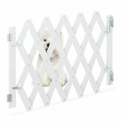 Relaxdays - Barrière de sécurité pour chiens, jusqu'à 108,5 cm, 47,5-60 cm de haut, bambou, escaliers & porte, blanc