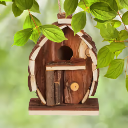 Relaxdays - Cabane à oiseaux décorative, bois de sapin, à suspendre ou poser, h x l x p : 14,5 x 10,5 x 7,5 cm, nature