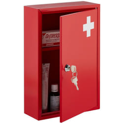 Relaxdays - Armoire à pharmacie, verrouillable, 2 niveaux, HxLxP: 32x21,5x9,5 cm, ranger médicaments, rouge - blanc