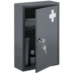 Relaxdays - Armoire à pharmacie, verrouillable, 2 niveaux, HxLxP: 32x21,5x9,5 cm, ranger médicaments, gris - blanc