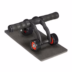 Relaxdays Roue abdominale 3 roulettes accessoire sportif pour la maison femmes & hommes tapis genoux noir - rouge
