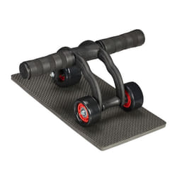 Relaxdays Roue abdominale 3 roulettes accessoire sportif pour la maison femmes & hommes tapis genoux noir - rouge